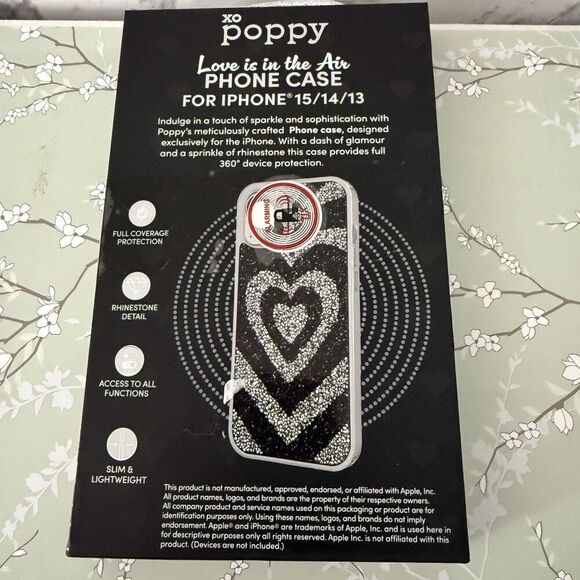 xo poppy iPhone 15 14 13 Case MAGSAFE Rhinestone Heart Glitter Sparkle New - Picture 4 of 4